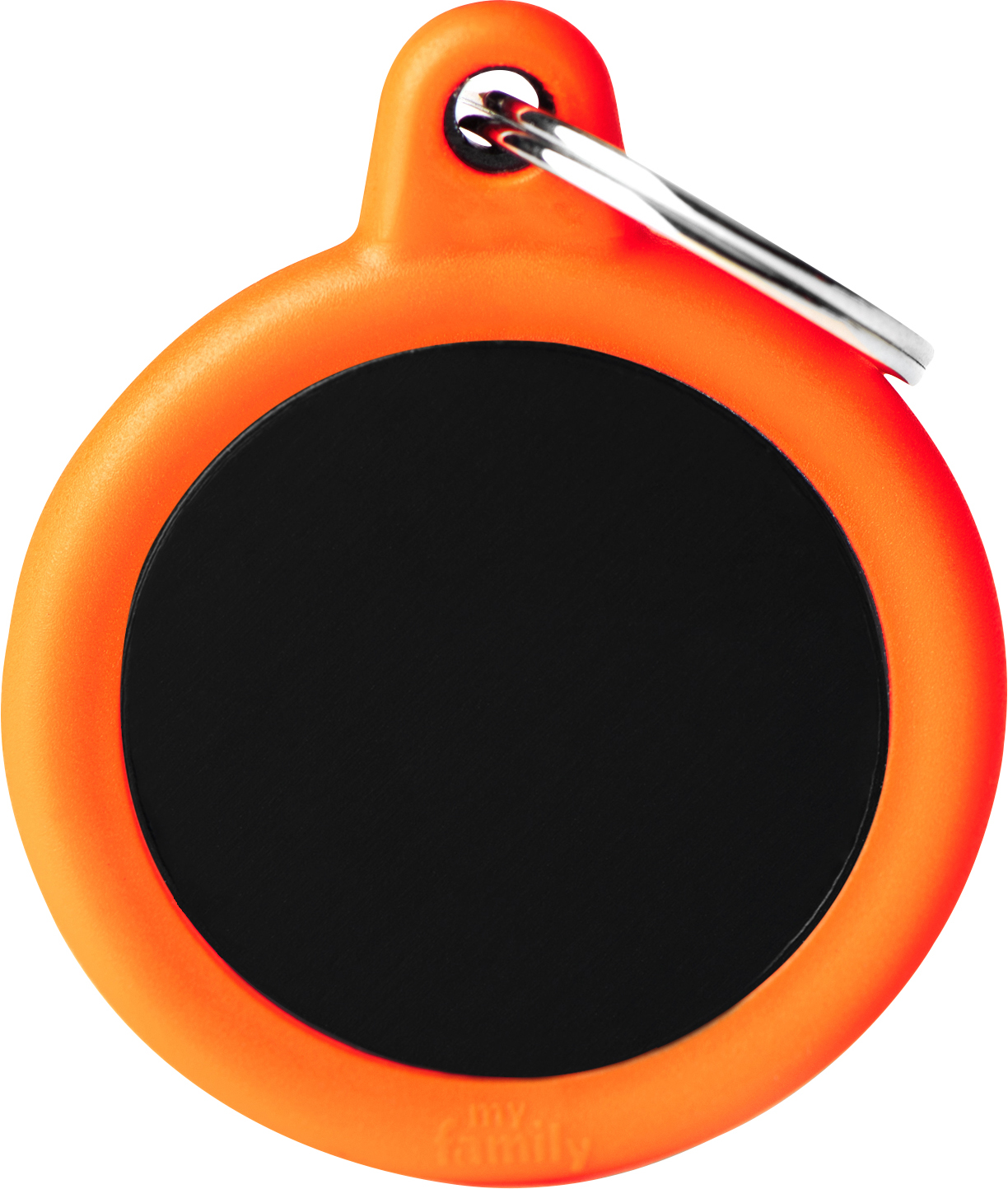Hush pyöreä 31x38mm musta-oranssi MyFamily - Nimi- ja kaiverruslaatat - 058817 - 1